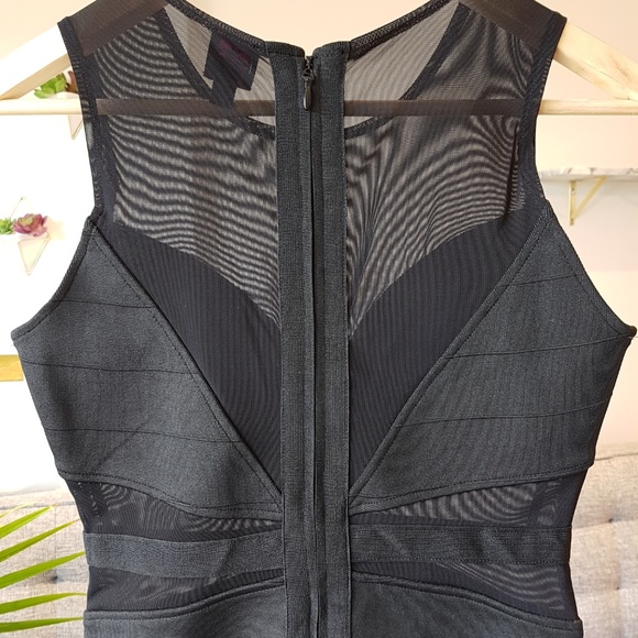 BEBE Black Bodycon Bandage Dress LBD - Picture 6 of 6